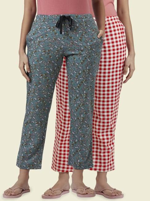 dreamz by pantaloons red & blue cotton printed pyjamas - pack of 2