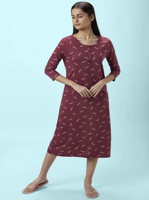 dreamz by pantaloons maroon cotton printed nighty