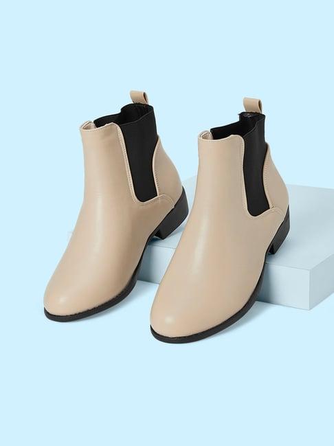 forever glam by pantaloons women's beige chelsea boots