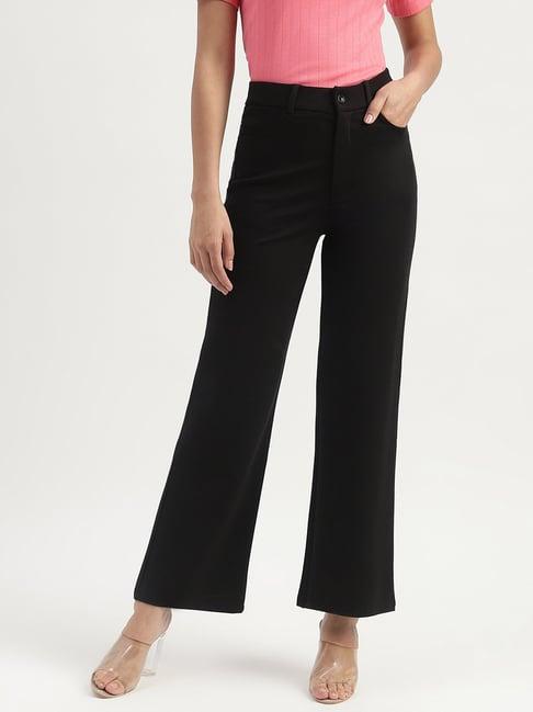 united colors of benetton black mid rise wide leg trousers