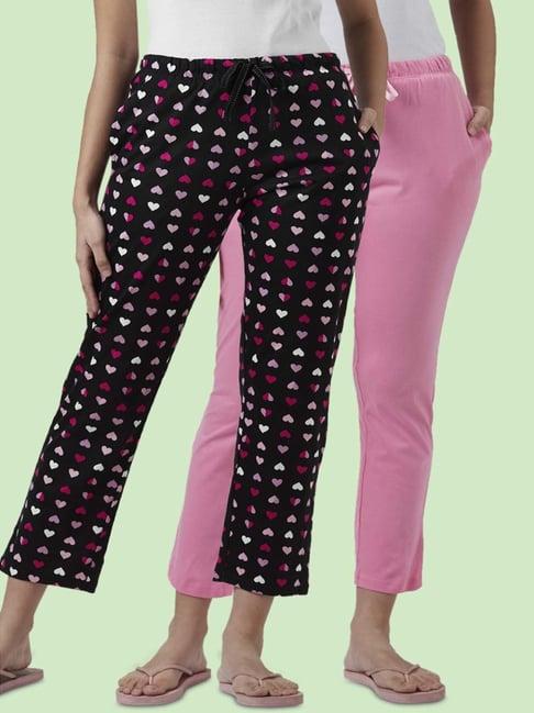 dreamz by pantaloons black & pink cotton printed pyjamas - pack of 2