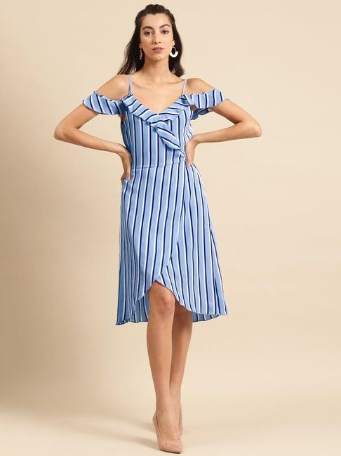 dodo & moa blue & white striped wrap dress