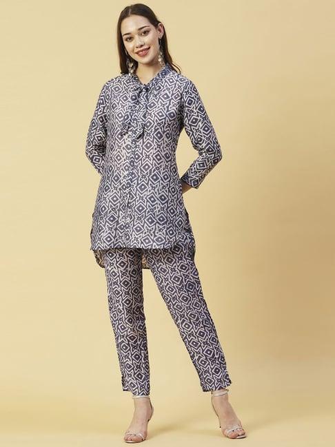 fashor blue printed tunic pant set