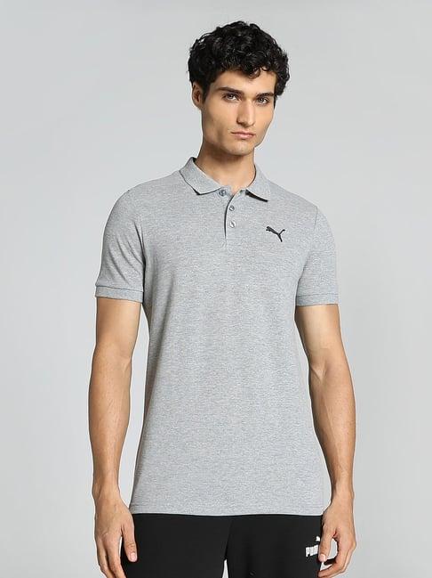 puma essentials grey slim fit cotton polo t-shirt