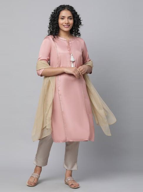 aurelia pink kurta pant set with dupatta