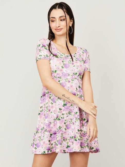 ginger by lifestyle peach & purple floral print shift dress