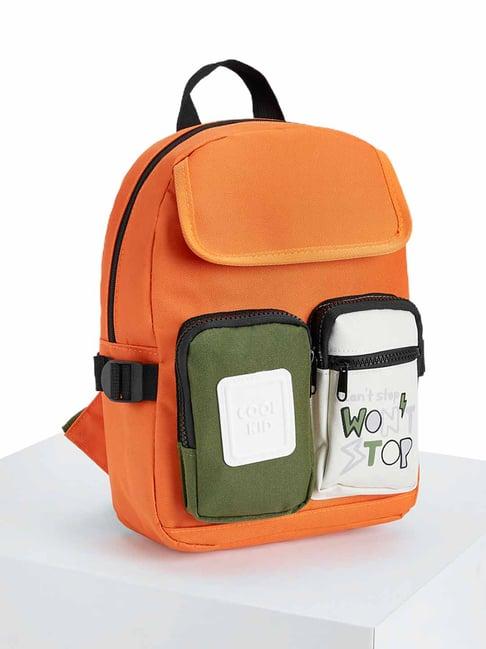 pantaloons junior orange printed medium backpack