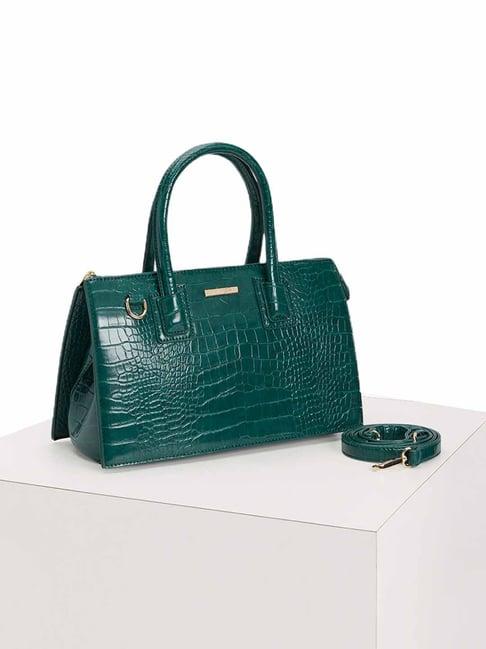 forever glam by pantaloons forest green animal effect medium satchel handbag