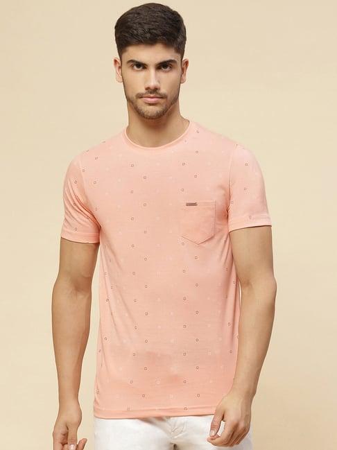 cloak & decker by monte carlo pink regular fit printed crew t-shirt