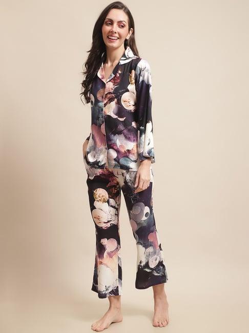 claura purple printed shirt pyjama set