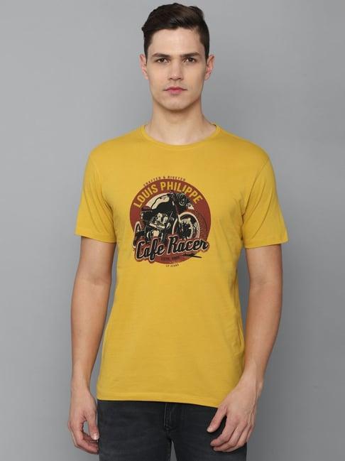 louis philippe jeans yellow cotton slim fit printed t-shirt