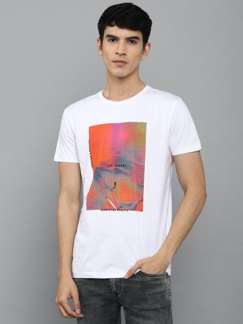 louis philippe jeans white cotton slim fit printed t-shirt