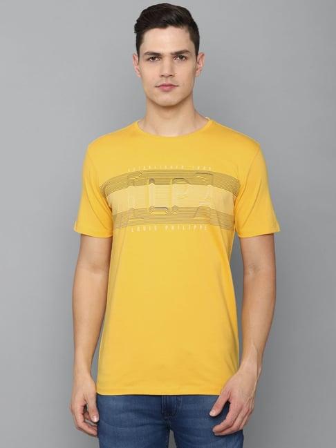 louis philippe sport yellow cotton slim fit printed t-shirt