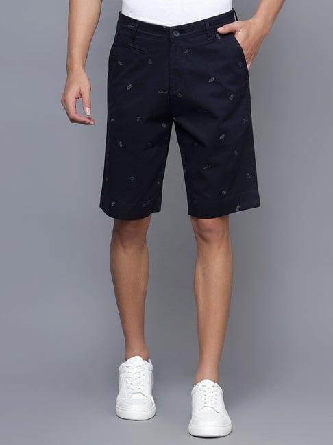 cantabil navy cotton regular fit printed bermuda shorts