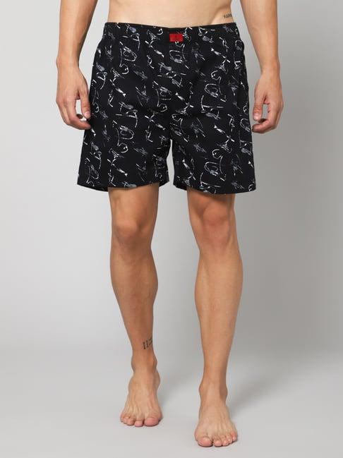 cantabil black cotton regular fit printed boxers