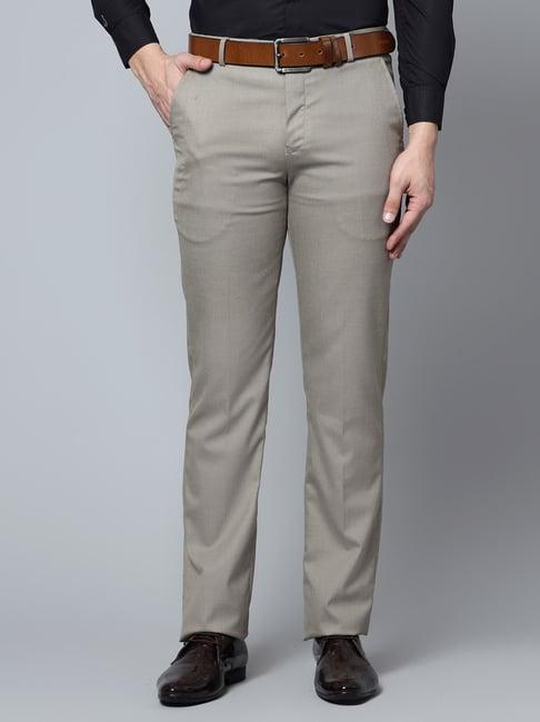 cantabil beige regular fit trousers