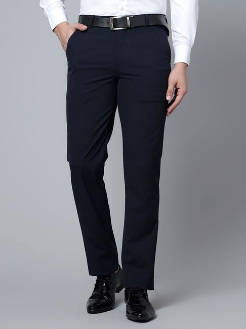 cantabil navy regular fit trousers