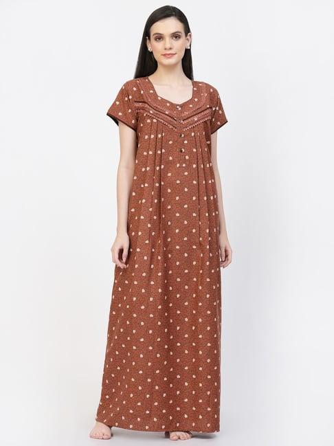 sweet dreams brown floral print cotton nighty