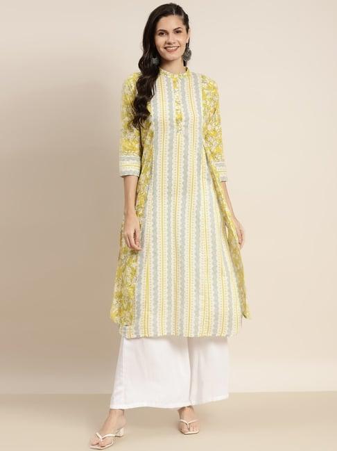 rain and rainbow yellow cotton printed straight kurta