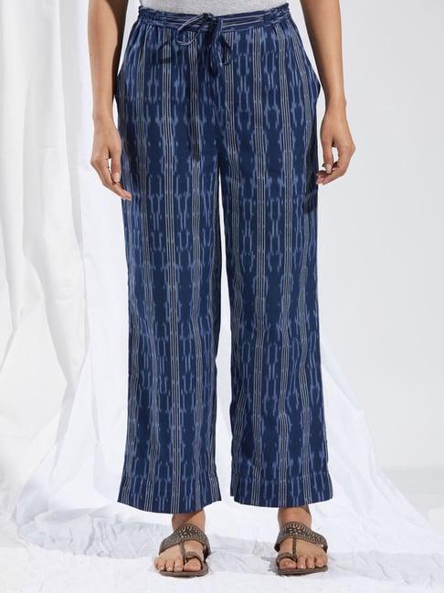 fabindia blue cotton printed pants