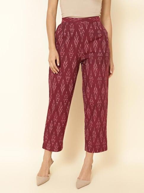 fabindia maroon cotton printed pants