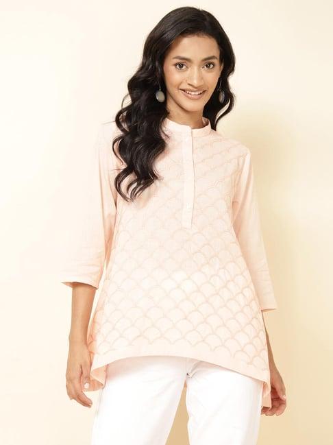 fabindia peach cotton embroidered tunic