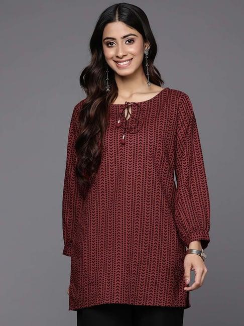 indo era maroon cotton printed tunic