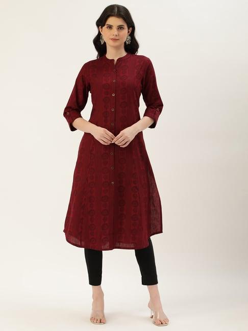 amukti maroon printed a line kurta