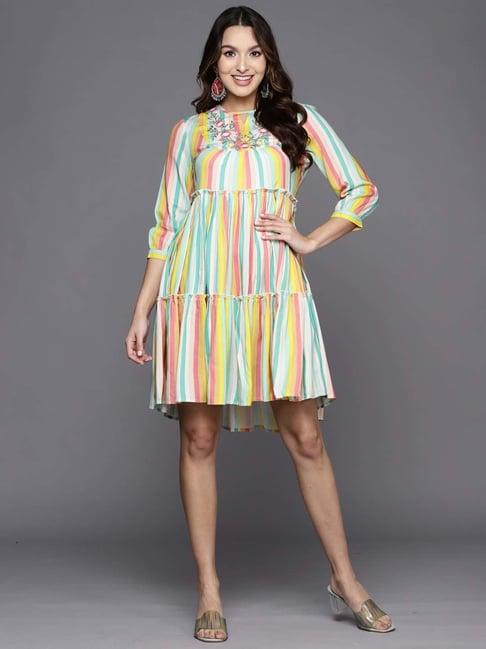 indo era multicolored embroidered shift dress