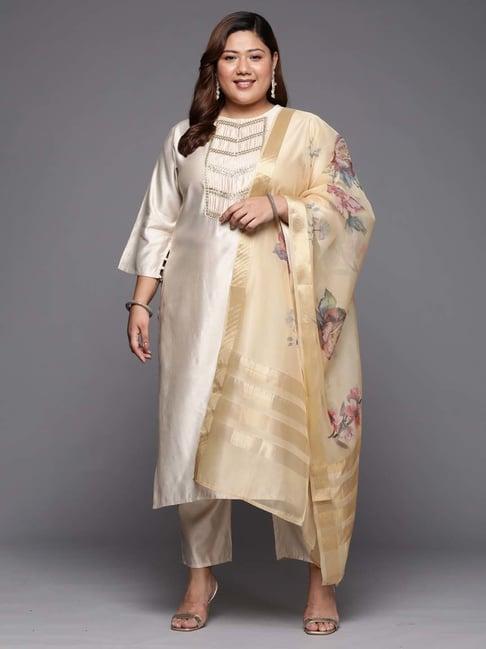 indo era off-white embroidered kurta pant set with dupatta