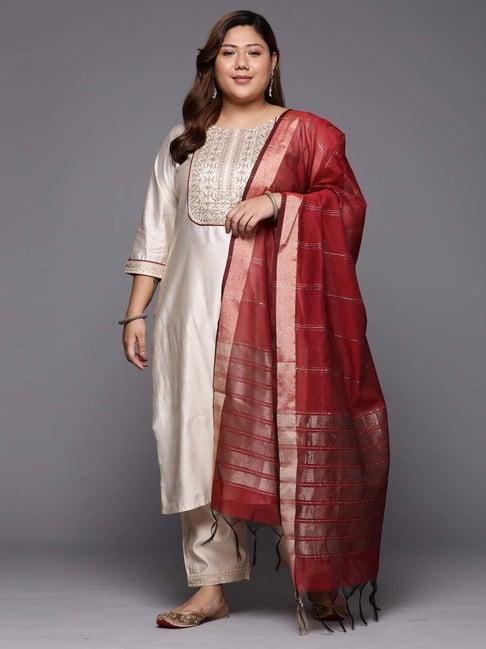 indo era off-white embroidered kurta palazzo set with dupatta