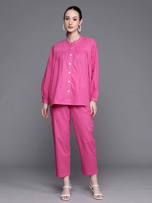 indo era pink cotton shirt pant set