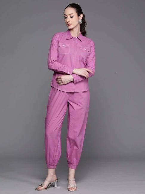 indo era lavender cotton shirt pant set