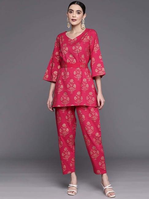 indo era pink printed tunic pant set