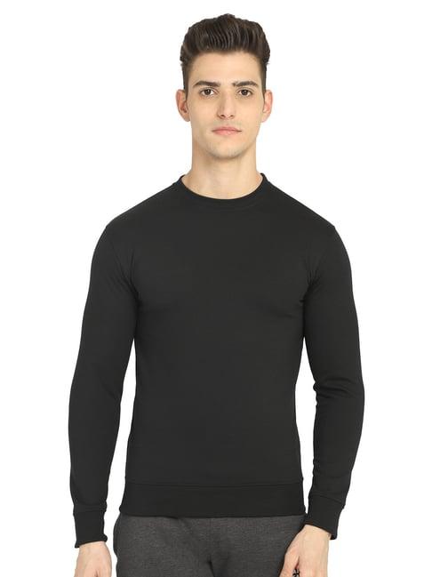 dyca black regular fit round neck sweatshirt