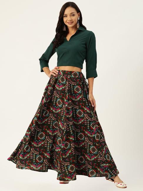 deewa green & black top skirt set