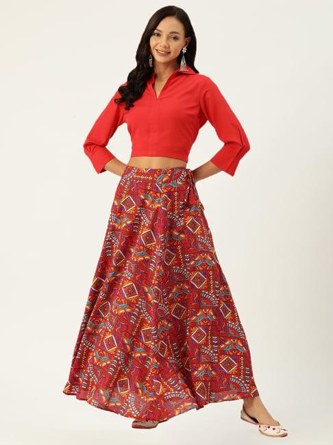 deewa red top skirt set