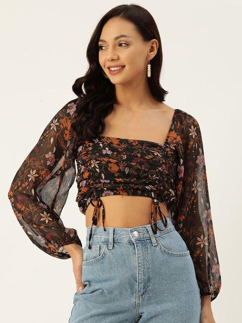 deewa black printed crop top