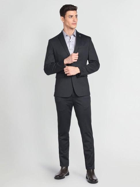 arrow black slim fit self pattern two piece suit