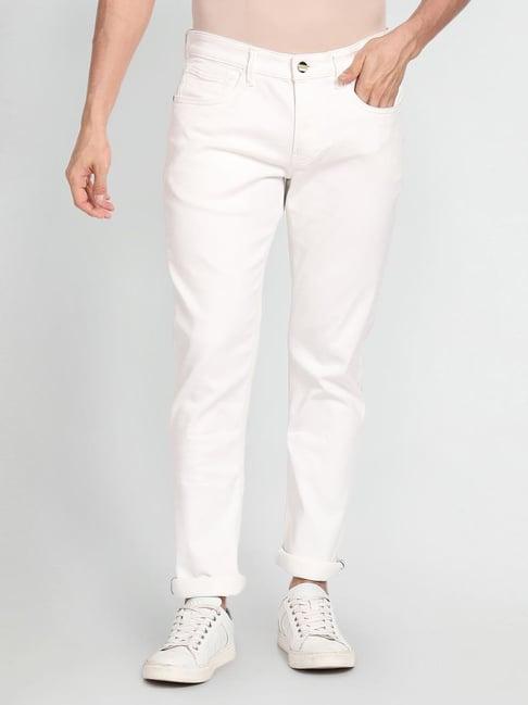 arrow sport white cotton slim fit jeans