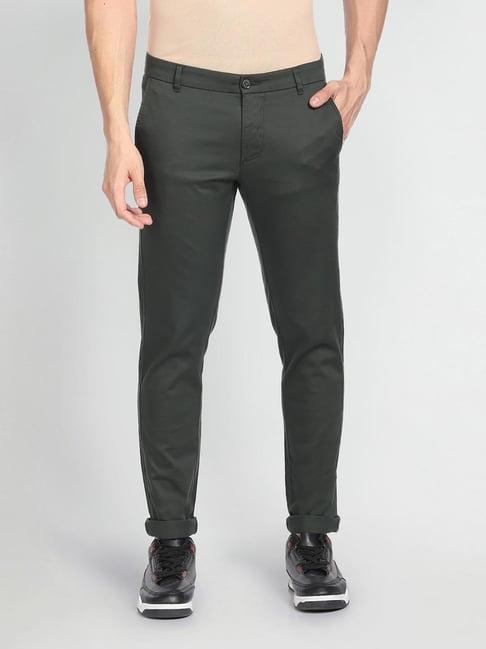 arrow sport dark green cotton slim fit chinos