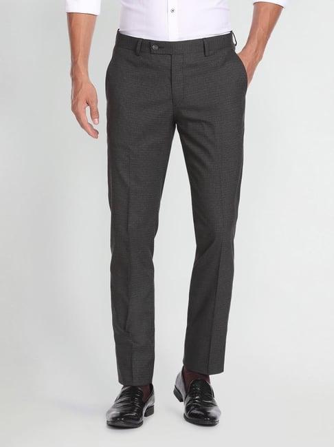 arrow mid grey regular fit self pattern trousers