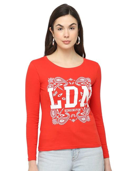 dyca red cotton printed t-shirt