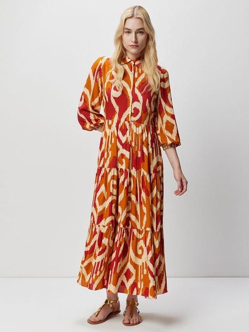 cover story orange printed maxi dress