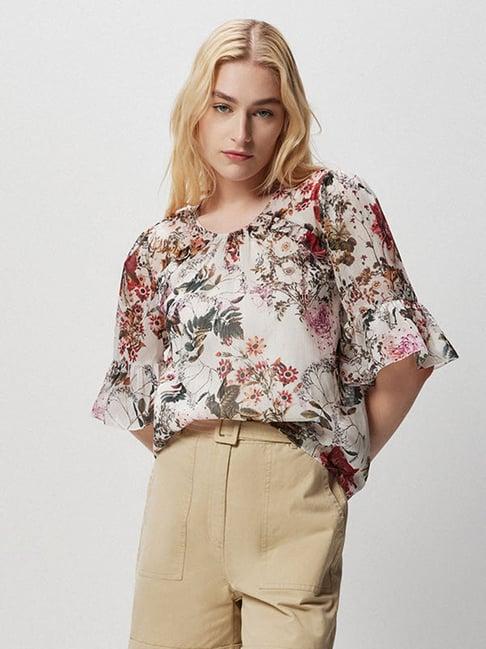 cover story off-white floral print top