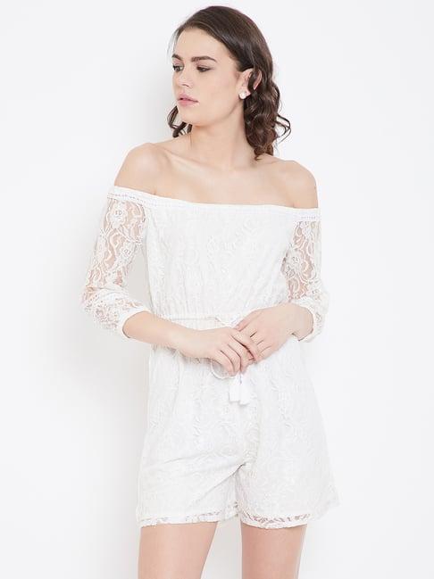 dodo & moa white self pattern jumpsuit