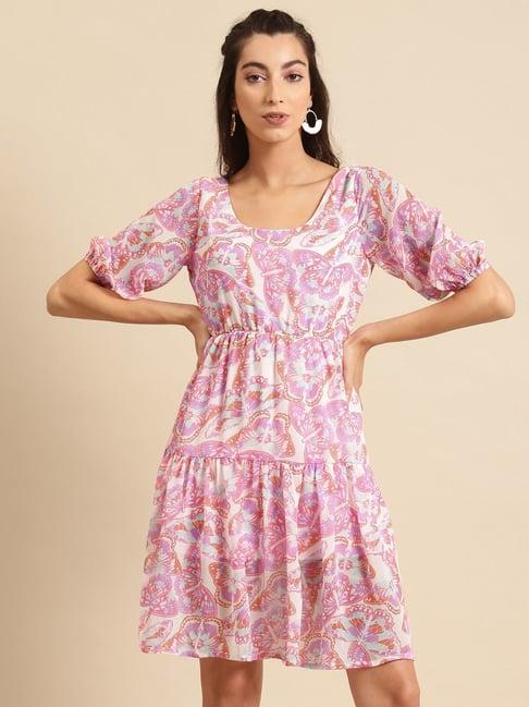 dodo & moa pink printed a-line dress