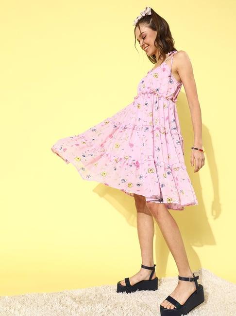 dodo & moa pink printed a-line dress