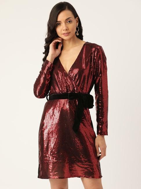 dodo & moa maroon embellished shift dress