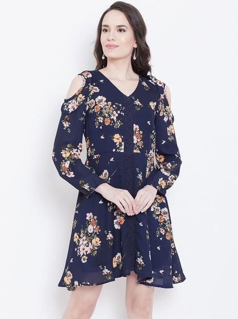 dodo & moa navy printed a-line dress